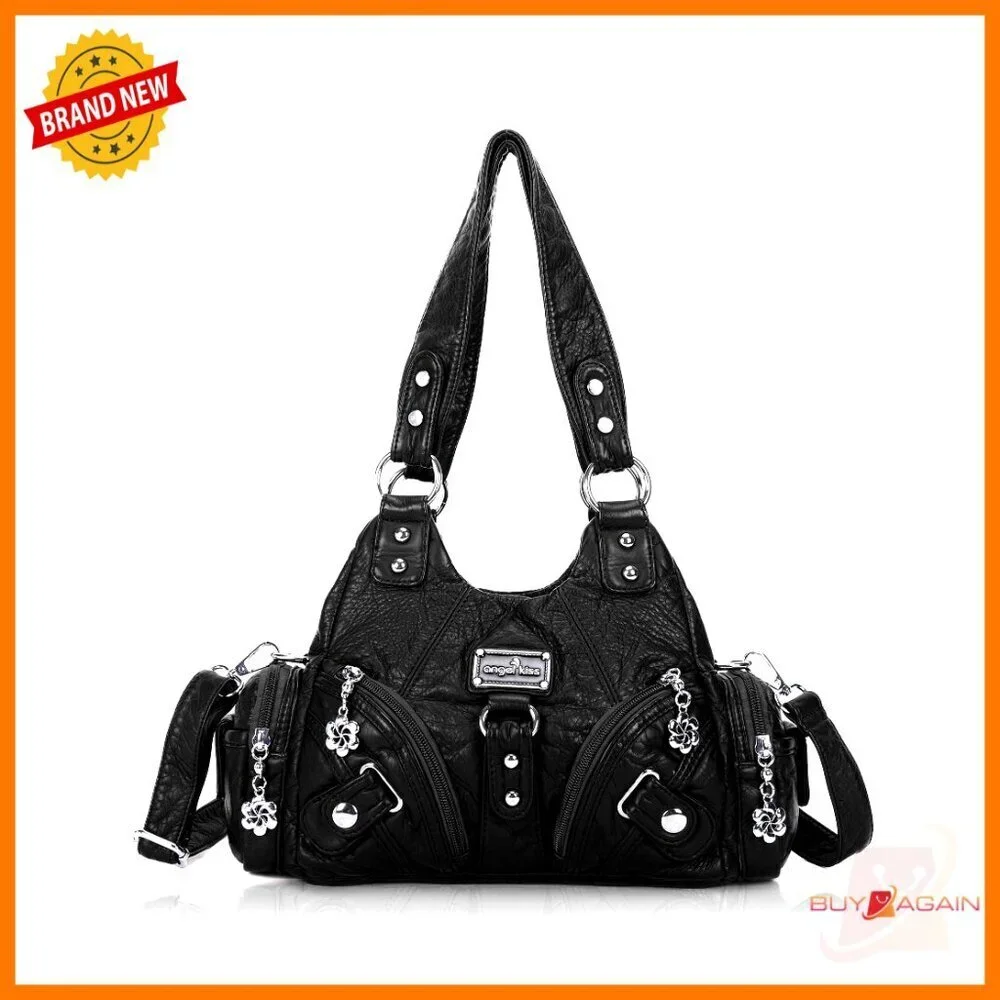 Small Vegan Leather Hobo Tote Bag with Multiple Pockets and Adjustable Strap